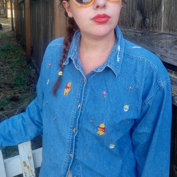 Vintage Tops - Vintage 90’s Denim  Winnie The Pooh Buttondown